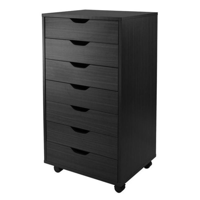 Bowery Hill 7-Drawer Modern Composite Wood Storage Cabinet in Black