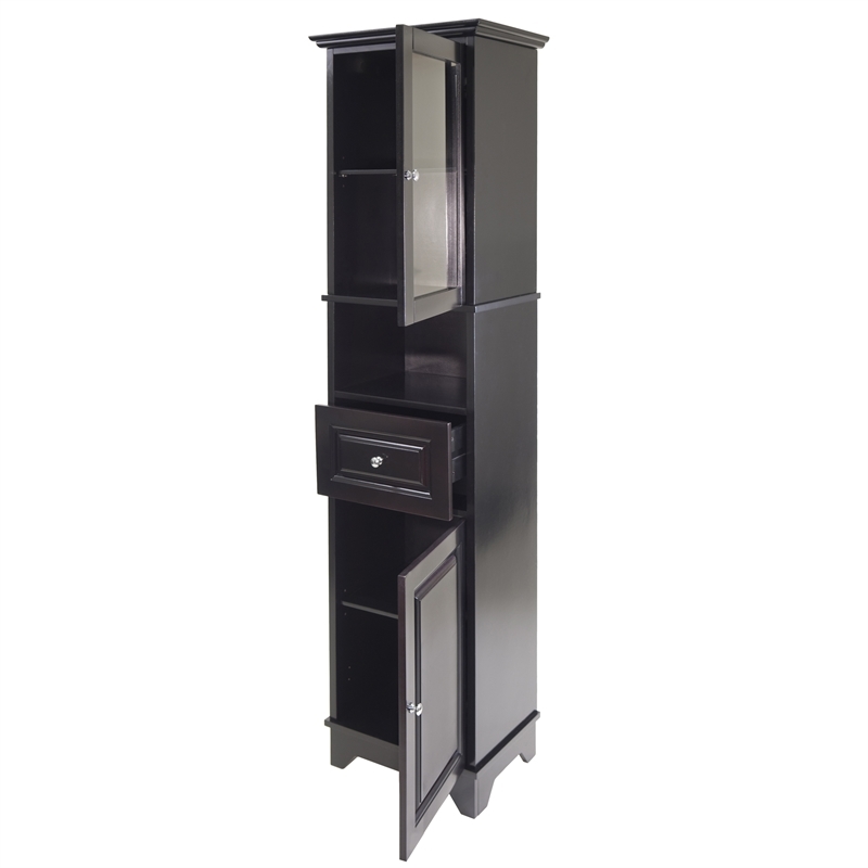 Bowery Hill Adjustable Shelf Modern Solid Wood Tall Linen Cabinet in Black