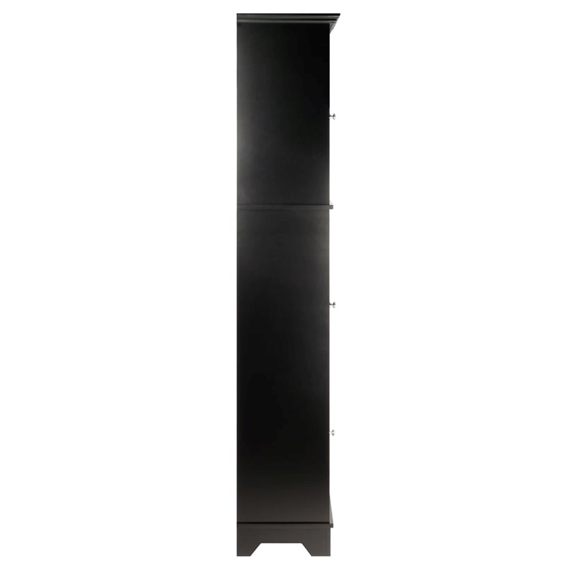 Bowery Hill Adjustable Shelf Modern Solid Wood Tall Linen Cabinet in Black