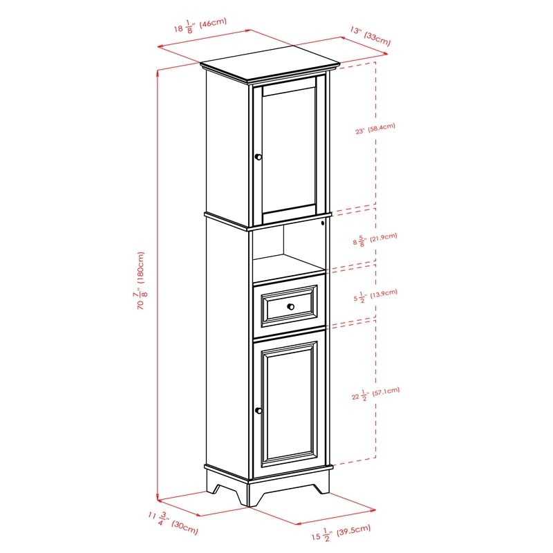 Bowery Hill Adjustable Shelf Modern Solid Wood Tall Linen Cabinet in Black