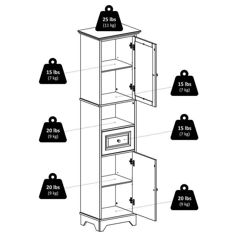 Bowery Hill Adjustable Shelf Modern Solid Wood Tall Linen Cabinet in Black