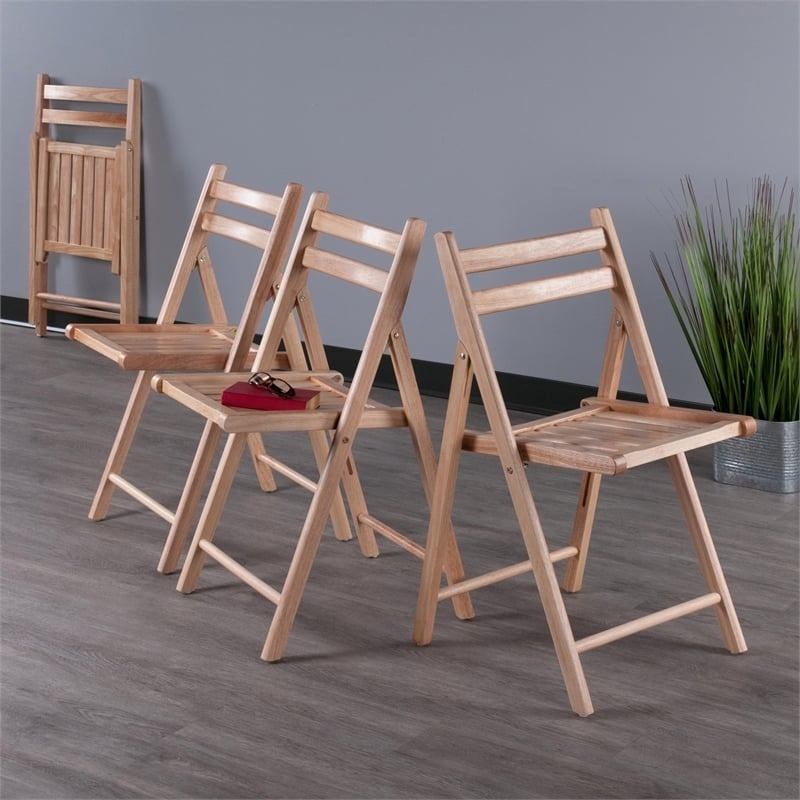 Bowery Hill Transitional Solid Wood Folding Chair Set in Natural (Set of 4)
