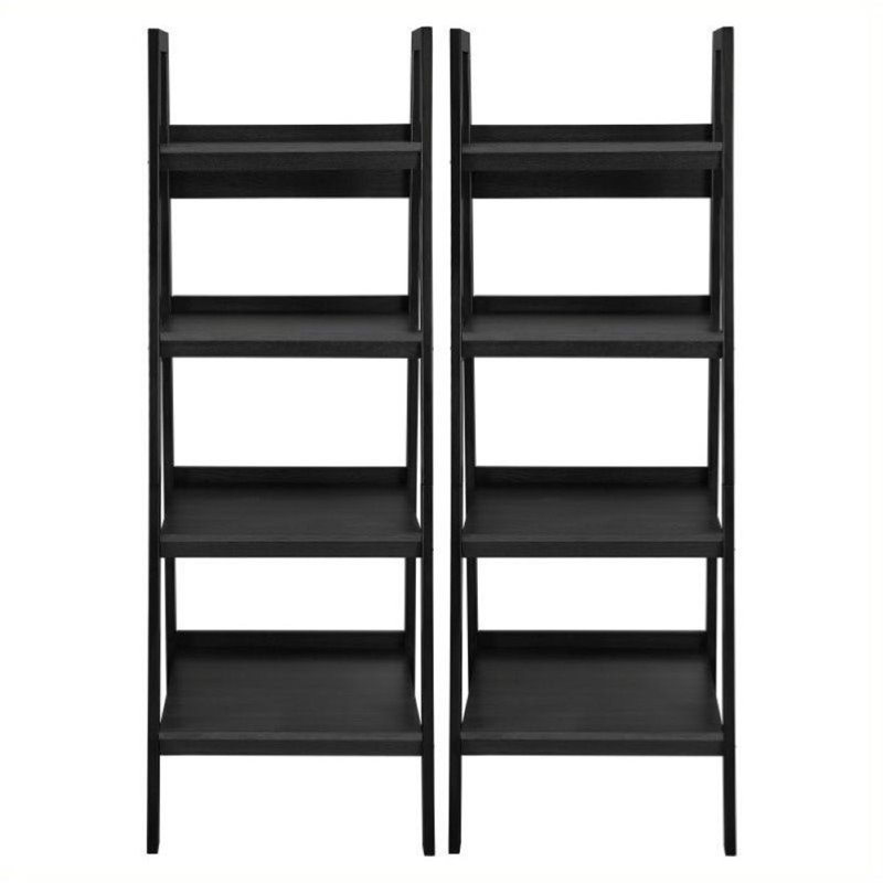 Bowery Hill 4 Shelf Ladder Bookcase in Black (Set of 2)