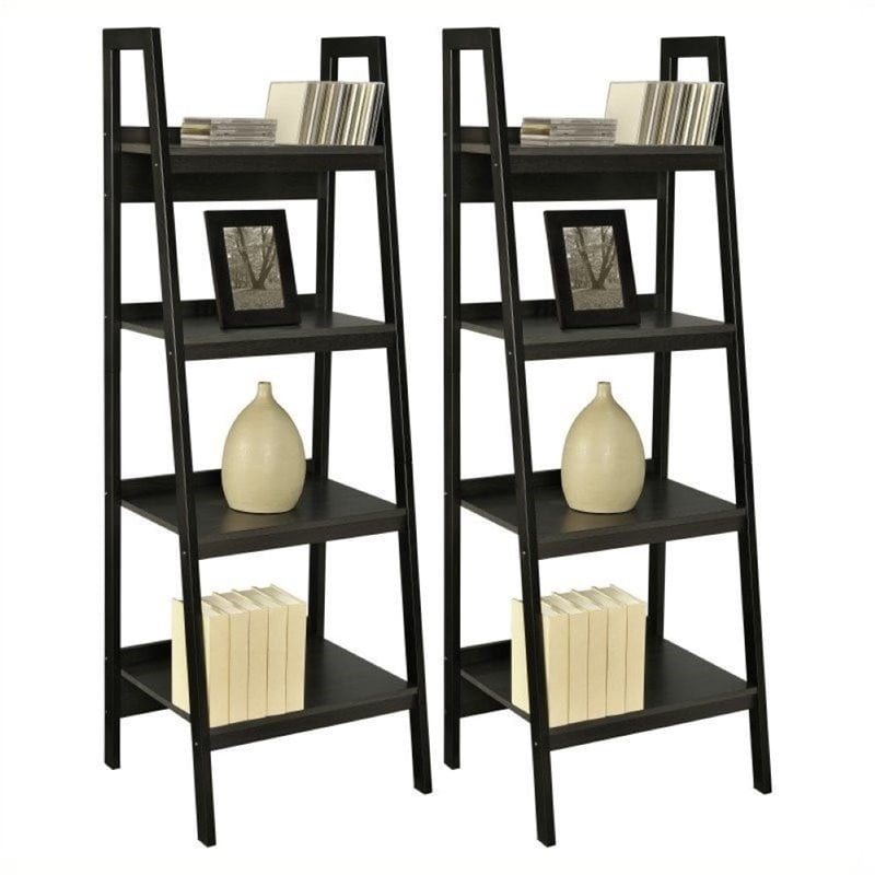 Bowery Hill 4 Shelf Ladder Bookcase in Black (Set of 2)