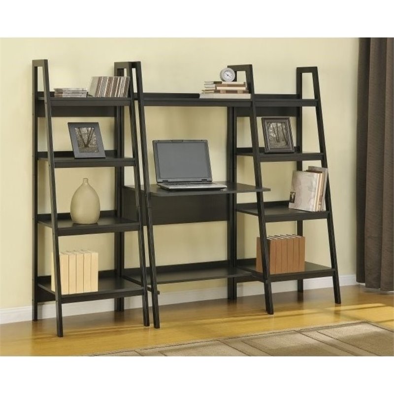 Bowery Hill 4 Shelf Ladder Bookcase in Black (Set of 2)