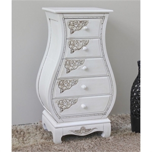 bowery hill 5 drawer carved wood lingerie chest in white