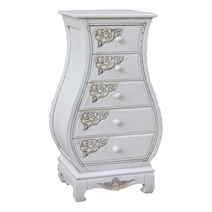 Bowery Hill 5-Drawer Hardwood Carved Bombe Chest in Antique White