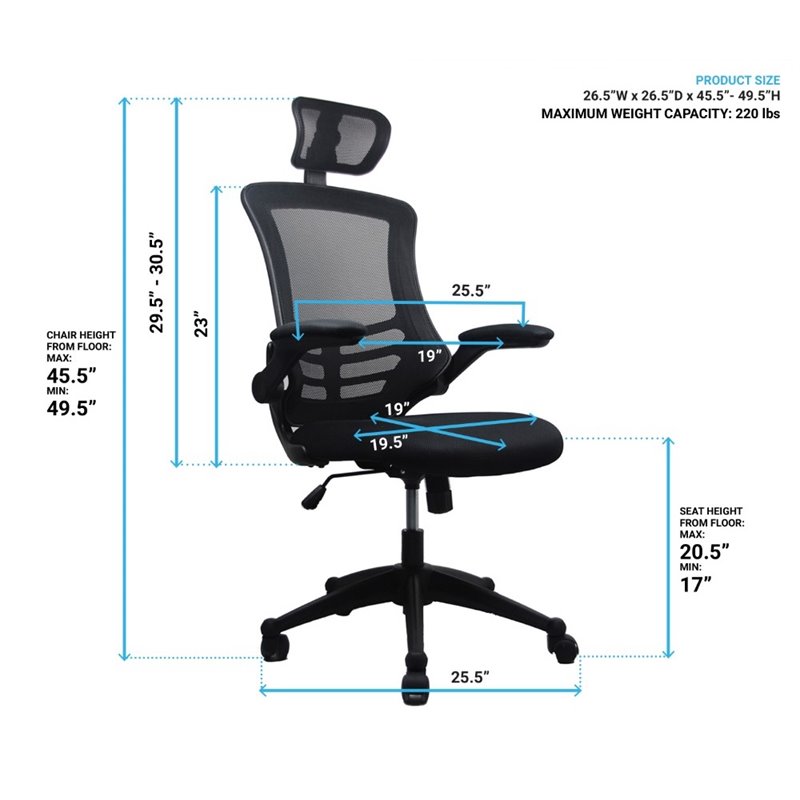 Bowery Hill Executive High Back Office Chair with Headrest in Black