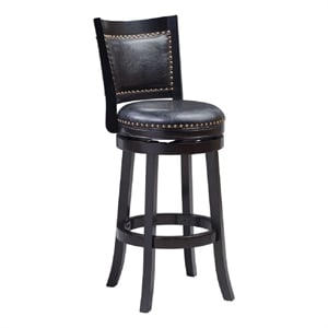 Bowery Hill 31&quot Contemporary Wood & Faux Leather Swivel Bar Stool in Black