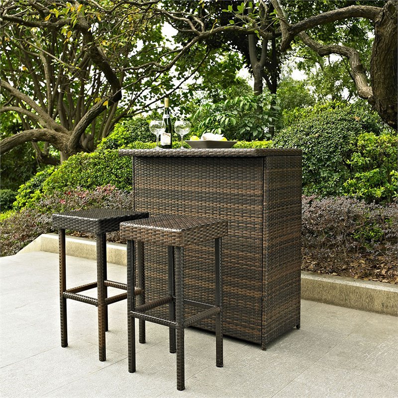 Bowery Hill 3 Piece Wicker Patio Pub Set