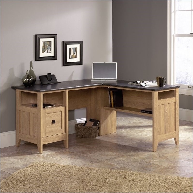 Bowery Hill Transitional Manufactured Wood L-Shaped Desk in Dover Oak