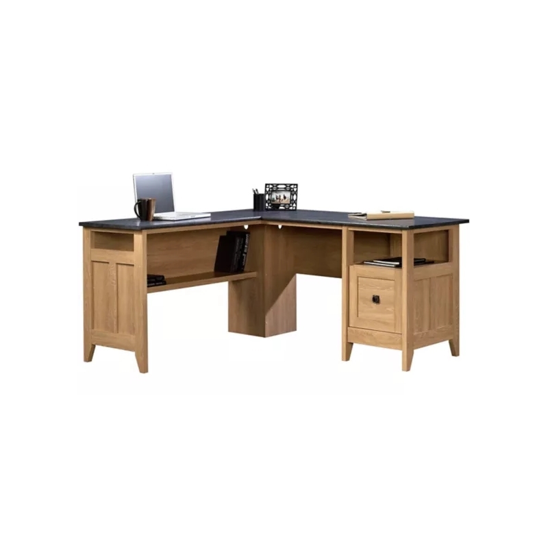 Bowery Hill Transitional Manufactured Wood L-Shaped Desk in Dover Oak