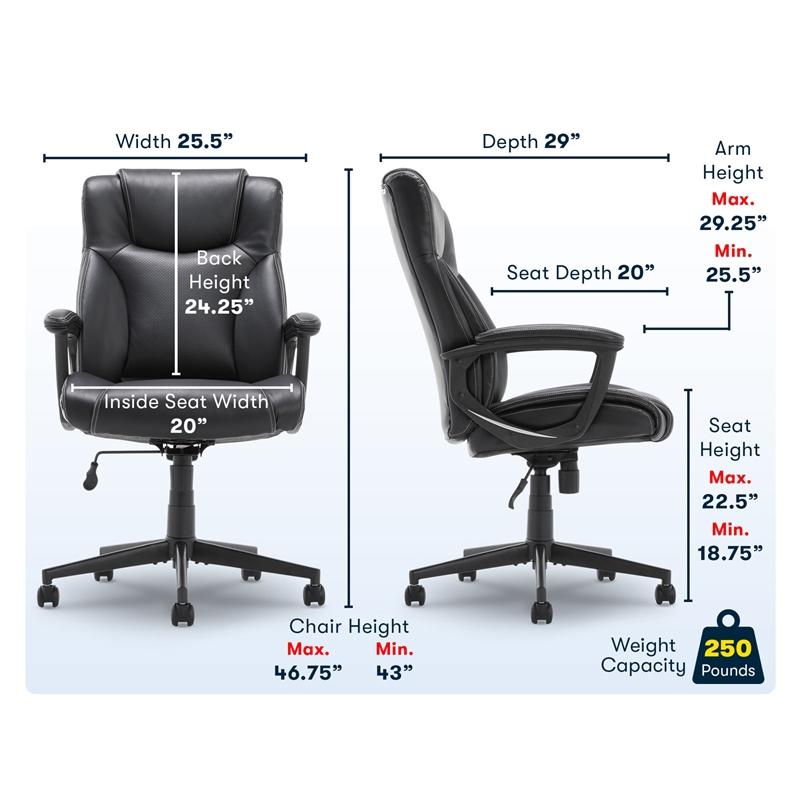 Bowery Hill Adjustable Height Modern Faux Leather Office Chair in Black