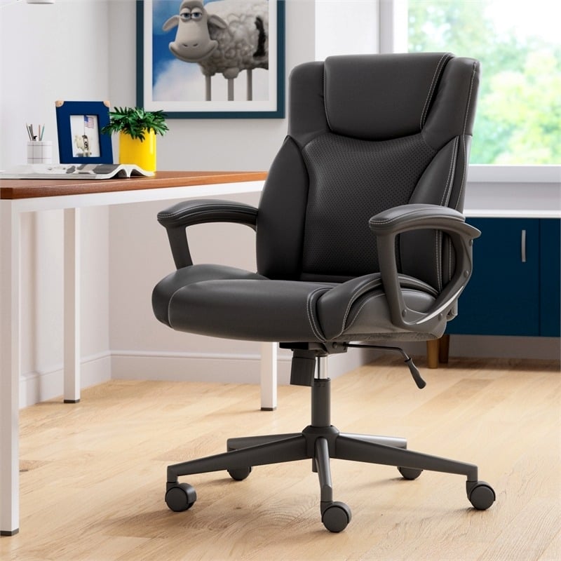 Bowery Hill Modern Leather Adjustable Height Executive Office Chair in Black