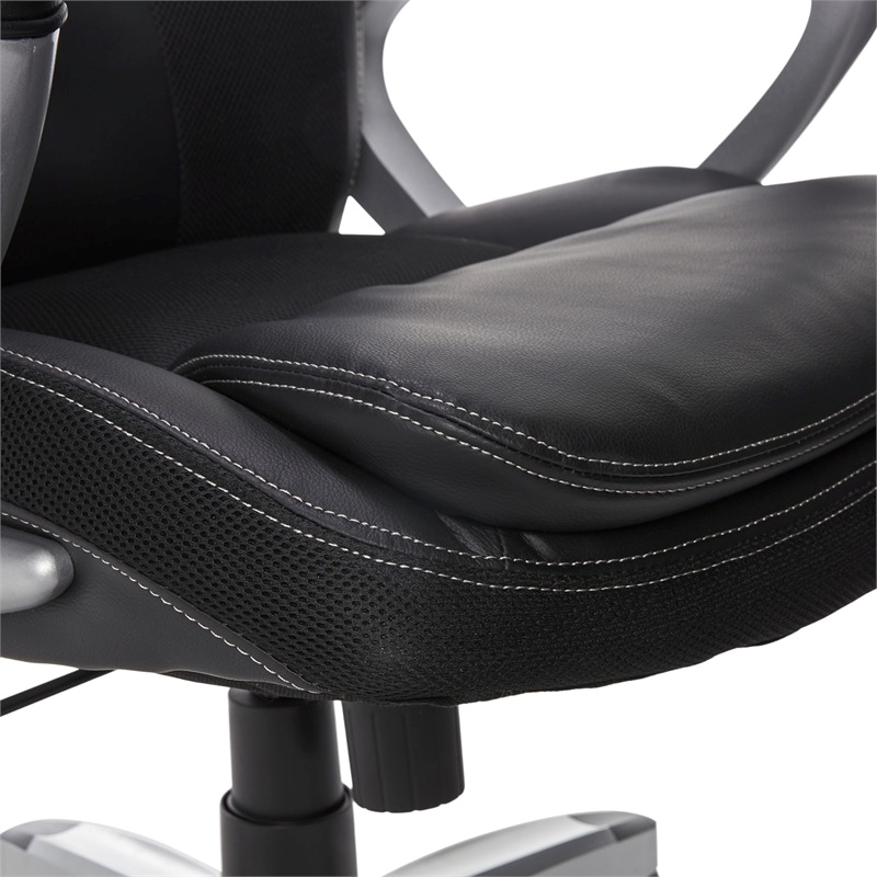 Bowery Hill Faux Leather Executive Office Chair w/ Adjustable Tilt in Black