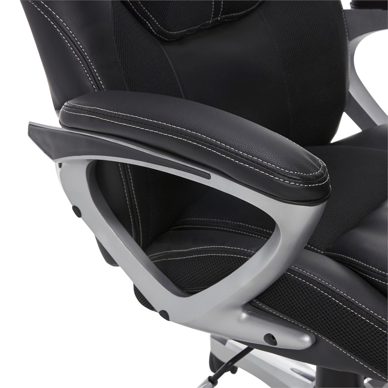 Bowery Hill Faux Leather Executive Office Chair w/ Adjustable Tilt in Black