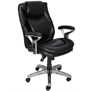 bowery hill mid-back upholstered traditional leather office chair in black