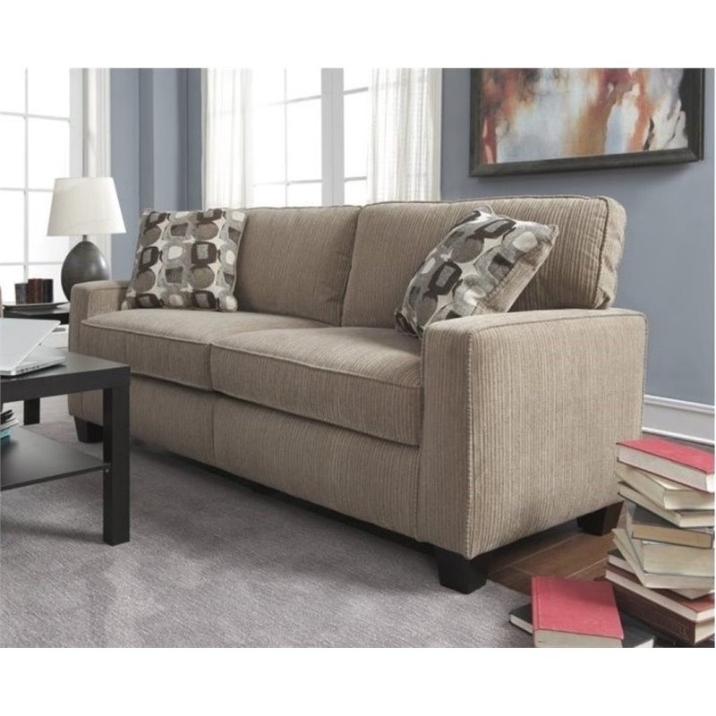 Bowery Hill Contemporary Fabric Upholstered Sofa in Flagstone Beige