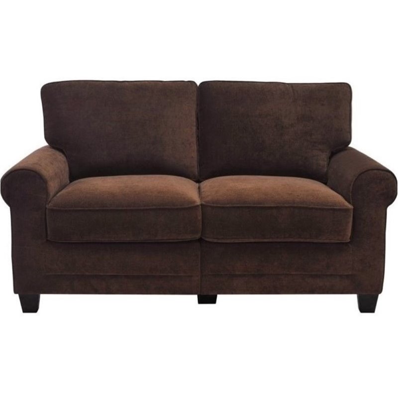 Bowery Hill Traditional Fabric Loveseat with 2 Pillows in Rye Brown