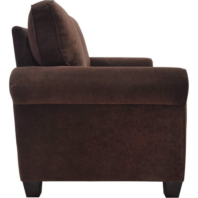Bowery Hill Traditional Fabric Loveseat with 2 Pillows in Rye Brown