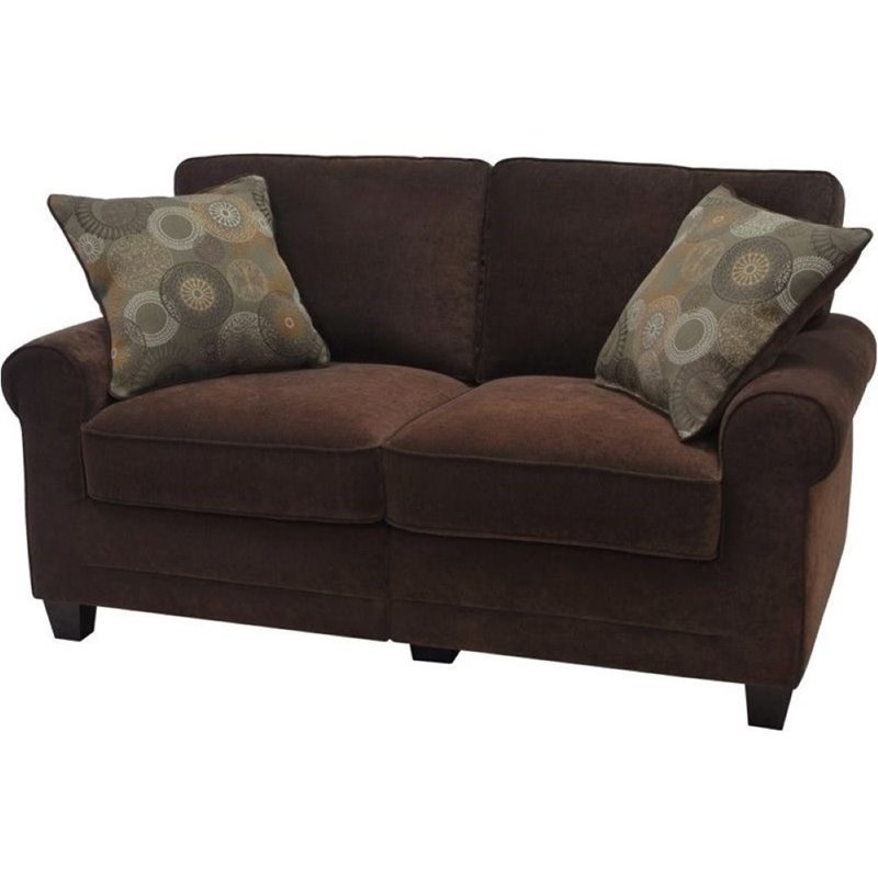 Bowery Hill Traditional Fabric Loveseat with 2 Pillows in Rye Brown
