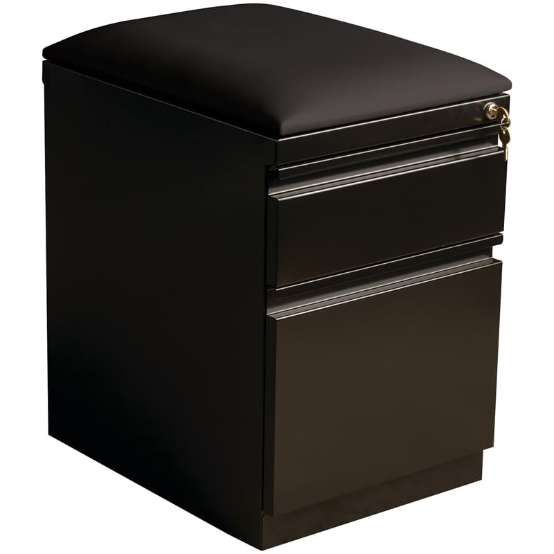 Bowery Hill 2-Drawer Metal Mobile Pedestal Filing Cabinet with Cushion in Black
