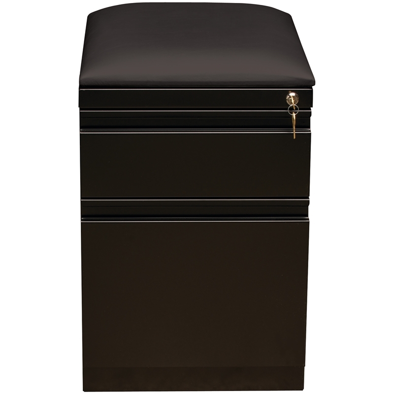 Bowery Hill 2-Drawer Metal Mobile Pedestal Filing Cabinet with Cushion in Black