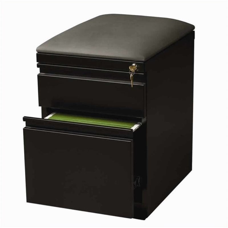 Bowery Hill 2-Drawer Metal Mobile Pedestal Filing Cabinet with Cushion in Black