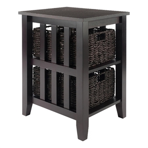 Bowery Hill Transitional Wood Side Table with 2 Foldable Baskets in Espresso