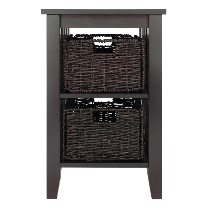 Bowery Hill Transitional Wood Side Table with 2 Foldable Baskets in Espresso