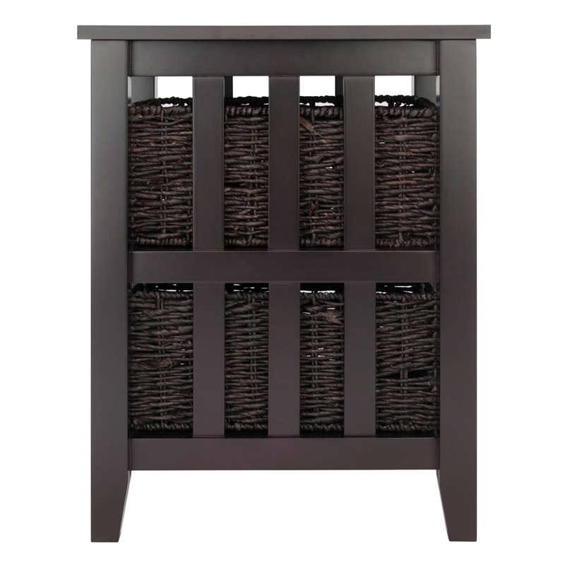 Bowery Hill Transitional Wood Side Table with 2 Foldable Baskets in Espresso