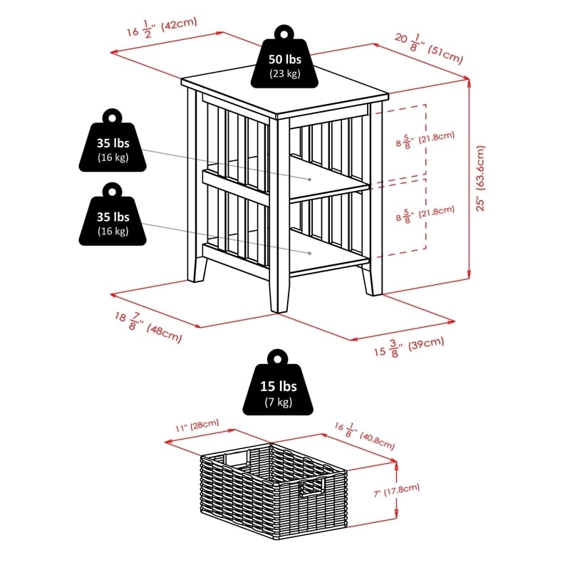 Bowery Hill Transitional Wood Side Table with 2 Foldable Baskets in Espresso
