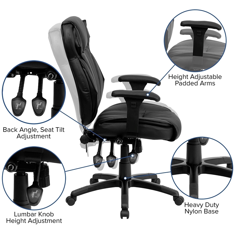Bowery Hill High Back Leather Executive Office Chair in Black