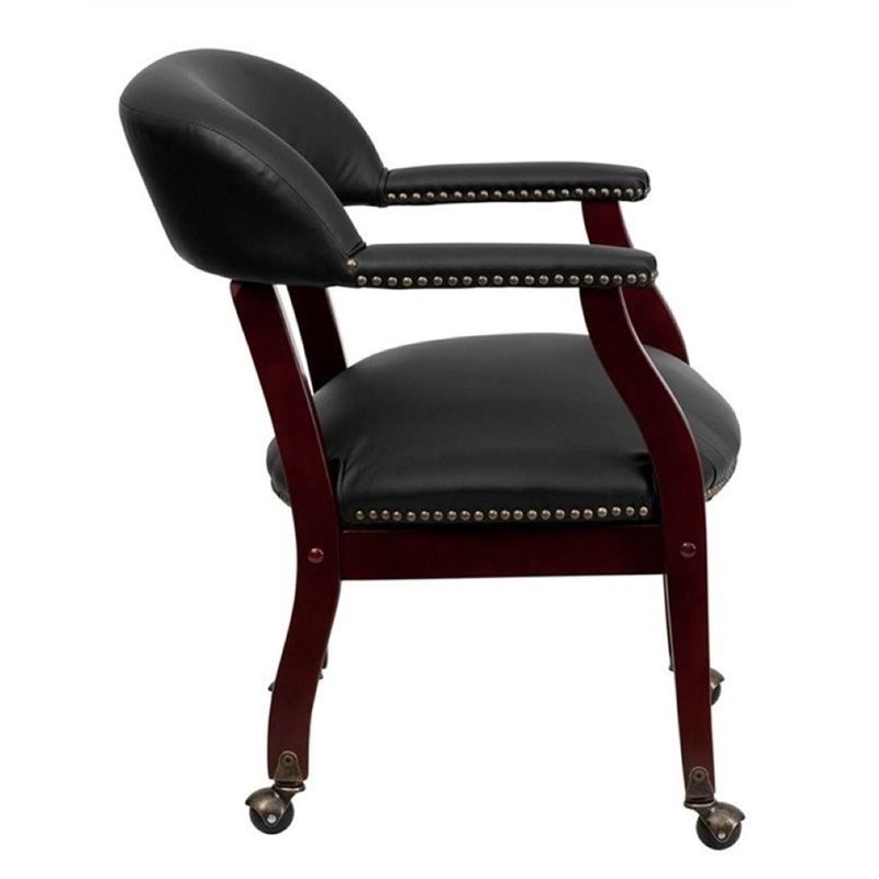 Bowery Hill Leather Guest Chair with Casters in Black