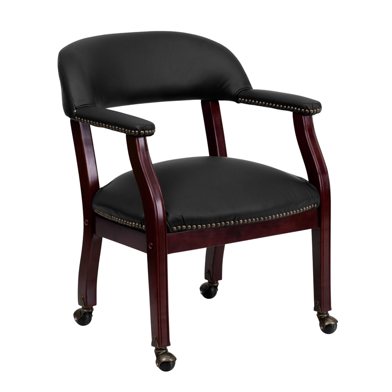 Bowery Hill Leather Guest Chair with Casters in Black