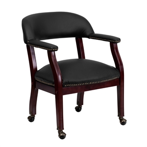 Bowery Hill Leather Guest Chair with Casters in Black
