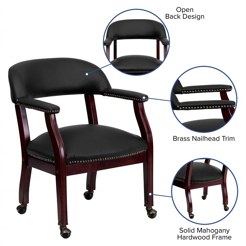 Bowery Hill Leather Guest Chair with Casters in Black