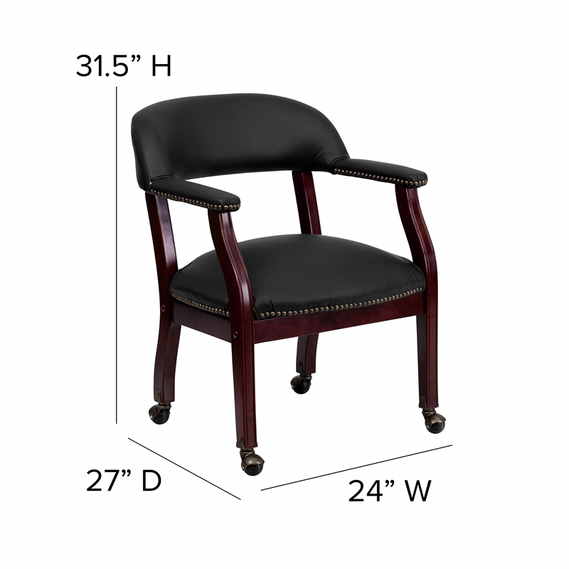 Bowery Hill Leather Guest Chair with Casters in Black