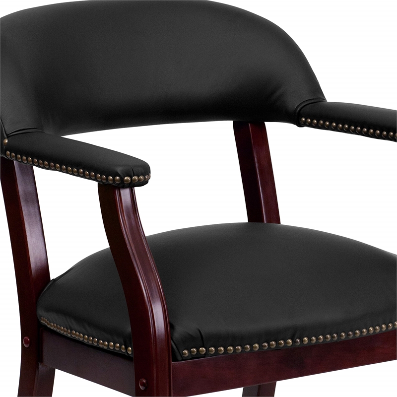 Bowery Hill Leather Guest Chair with Casters in Black