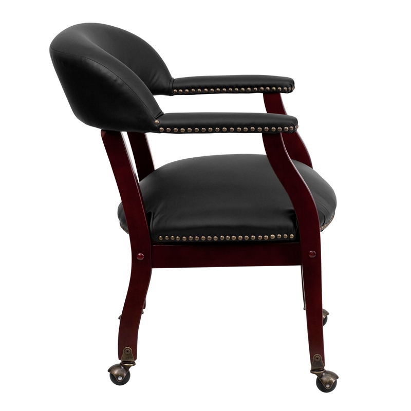 Bowery Hill Leather Guest Chair with Casters in Black