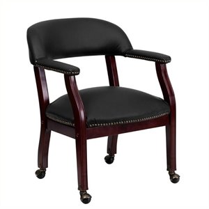 bowery hill leather guest chair with casters in black