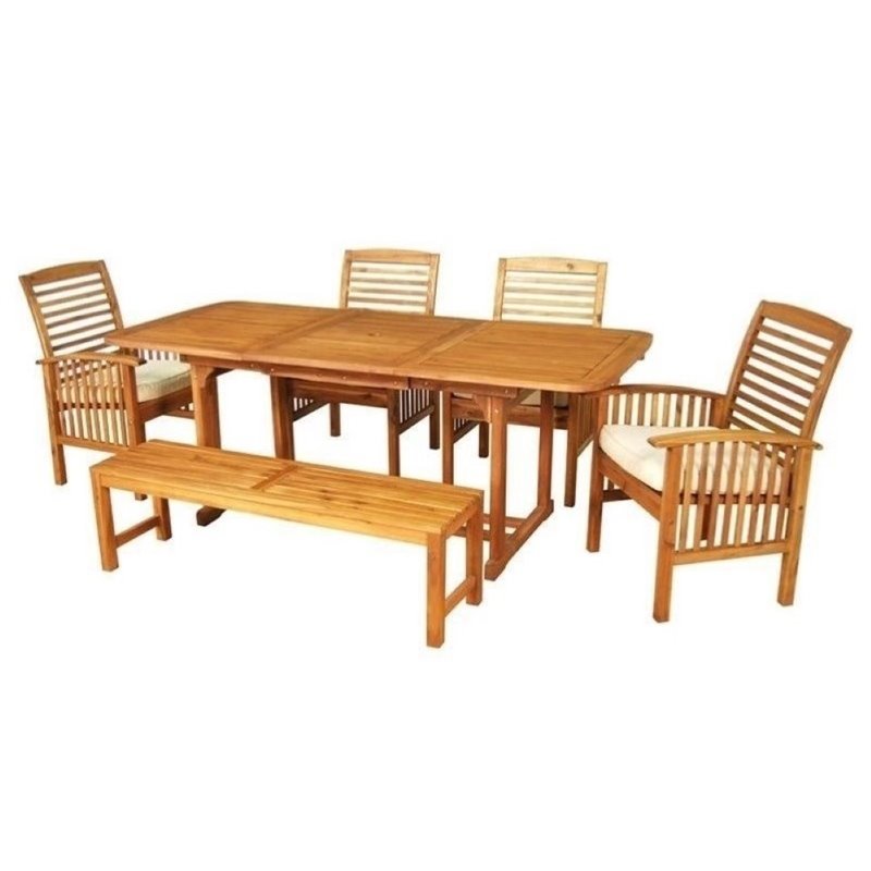 Bowery Hill 6 Piece Wood Patio Dining Set with Cushion in Brown