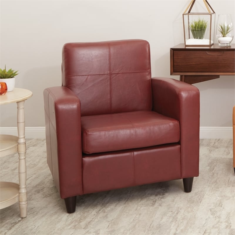 Bowery Hill 18.75'' Modern Faux Leather Upholstered Club Chair in Red