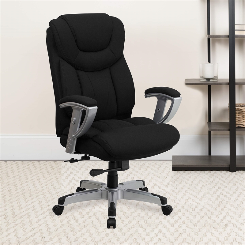 Bowery Hill Contemporary Fabric Tall Office Chair with Arms in Black