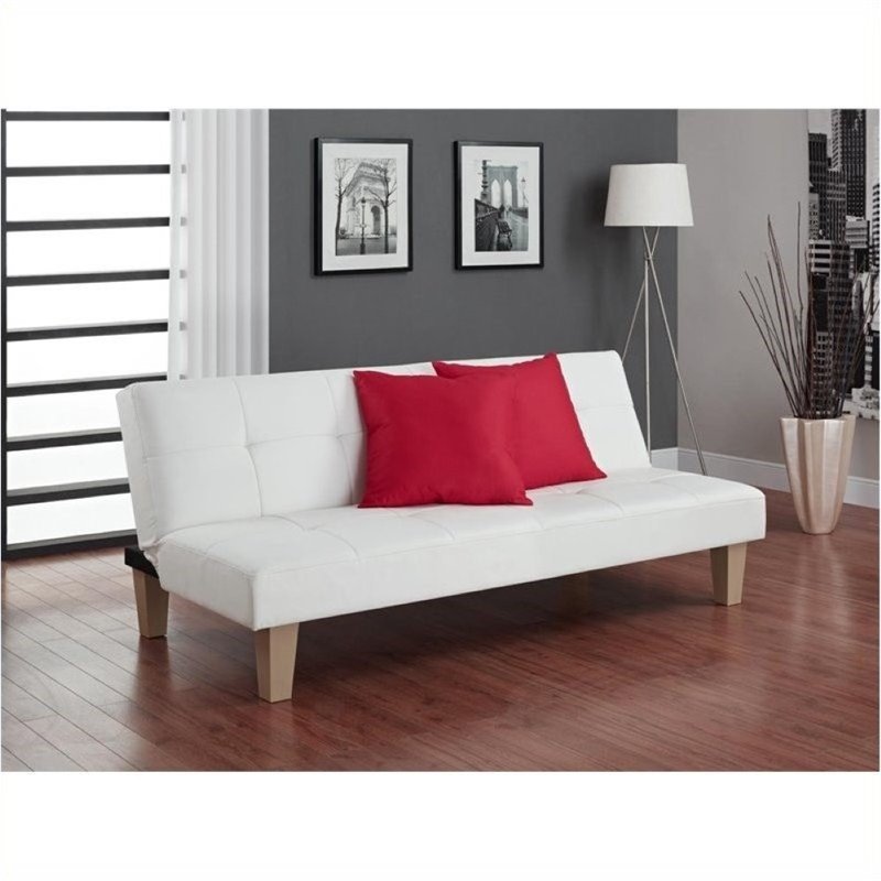 Bowery Hill Faux Leather Convertible Sofa In White