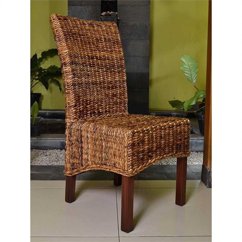 Bowery Hill Coastal Wicker / Rattan Dining Chair in Brown (Set of 2)