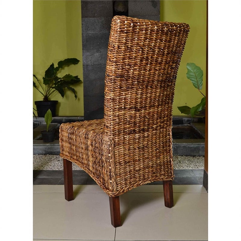 Bowery Hill Coastal Wicker / Rattan Dining Chair in Brown (Set of 2)
