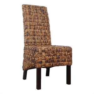 Bowery Hill 40&quotH Coastal Wicker / Rattan Dining Chair in Brown (Set of 2)