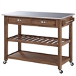 Bowery Hill 2-Drawer Farmhouse Wood Kitchen Cart with Casters in Barnwood Brown