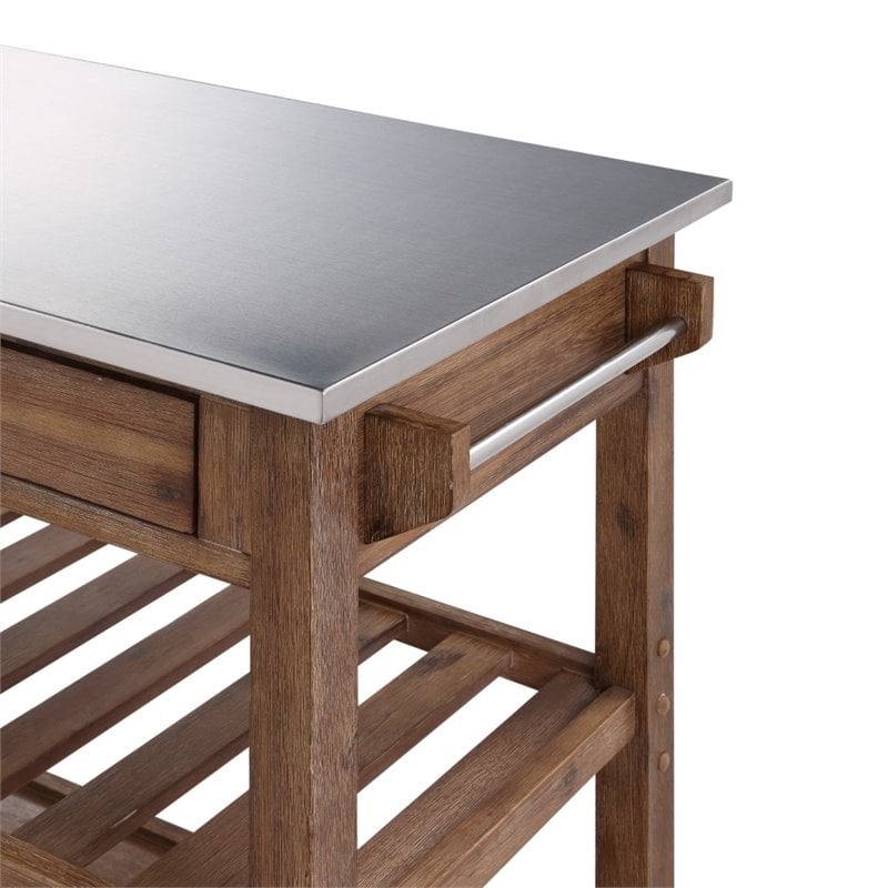 Bowery Hill 2-Drawer Farmhouse Wood Kitchen Cart with Casters in Barnwood Brown